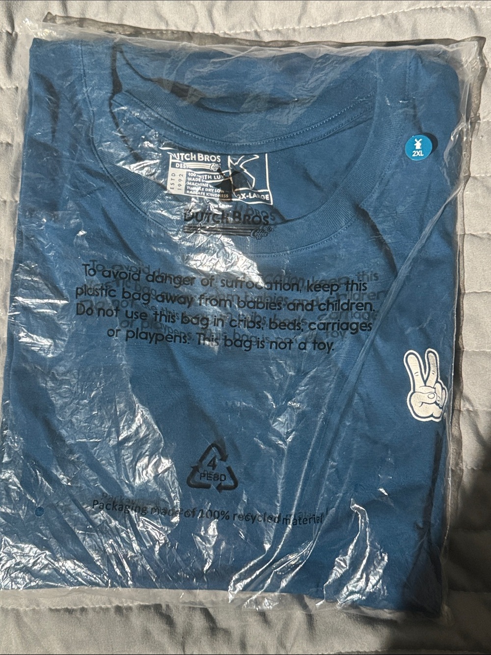 Dutch Bros Kids Teal-Blue Peace Hand Short Sleeve Tee